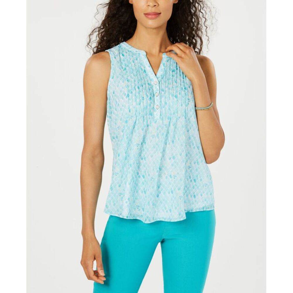 Charter Club Petite Seahorse Print Pintucked Top